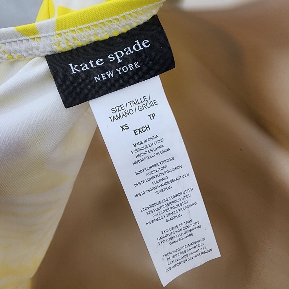 Kate Spade Size XS Yellow White Floral Long Sleeve One Piece Swimsuit - Picture 3 of 9